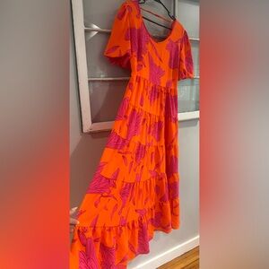 Orange and Pink  Ruffled Tiered Maxi Floral Sundress